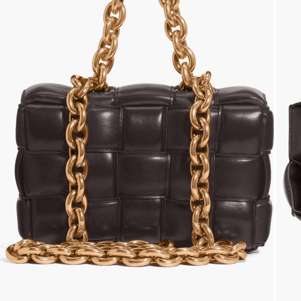 Bottega Veneta the chain Cassette Black Quilted Leather Bag with Gold Chain